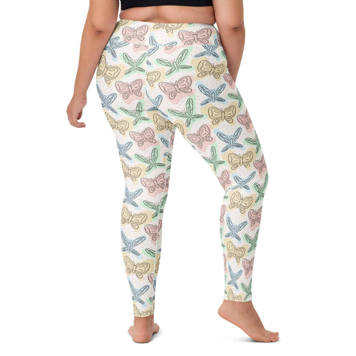 Women's Pastel Butterflies & Dragonflies Buttery Soft Yoga Leggings - Quick Drying, High Waisted Comfort