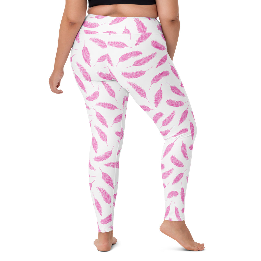 Women's Pink Flamingo Feathers Buttery Soft Yoga Leggings - Quick Drying, High Waisted Comfort