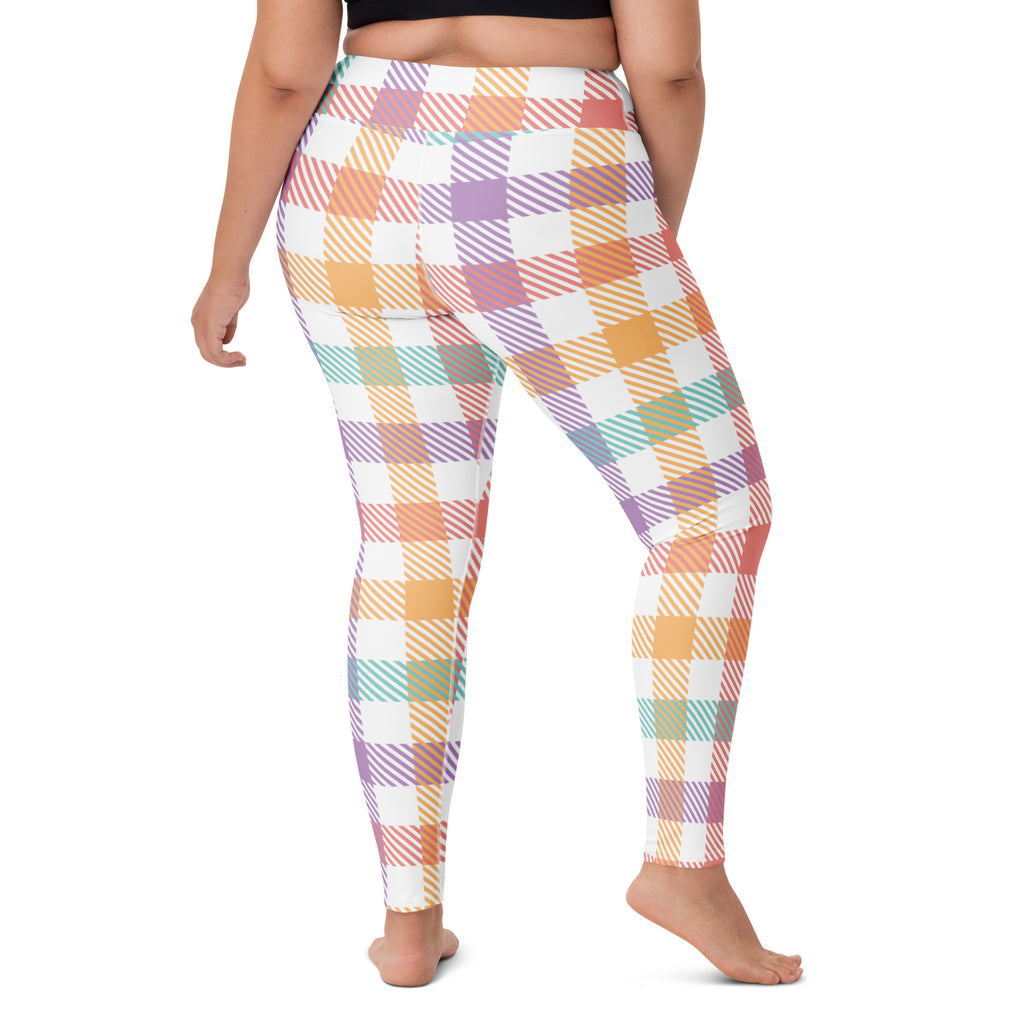 Women's Colorful Pastel Plaid Buttery Soft Yoga Leggings - Quick Drying, High Waisted Comfort