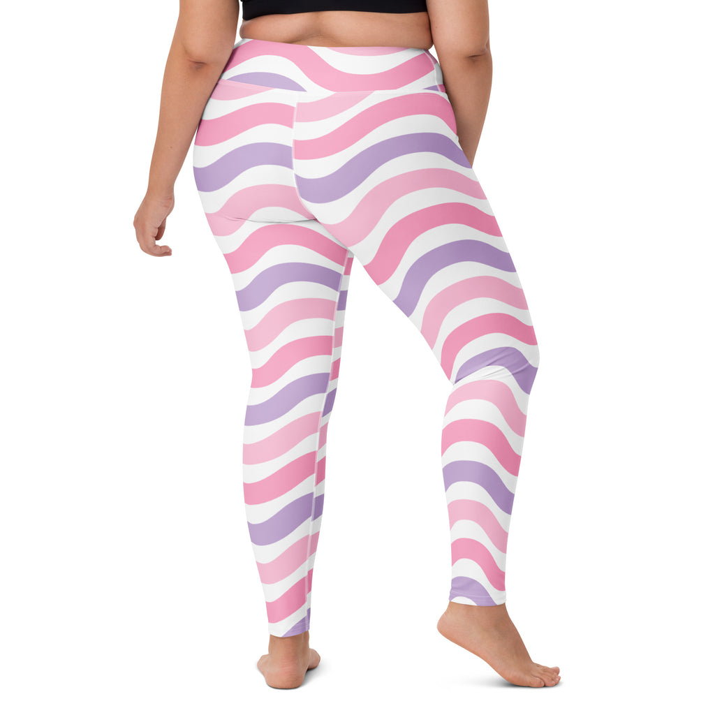 Women's Pink Purple Wavy Stripe Buttery Soft Yoga Leggings - Quick Drying, High Waisted Comfort