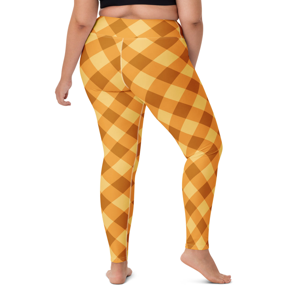 Women's Orange Plaid Buttery Soft Yoga Leggings - Quick Drying, High Waisted Comfort