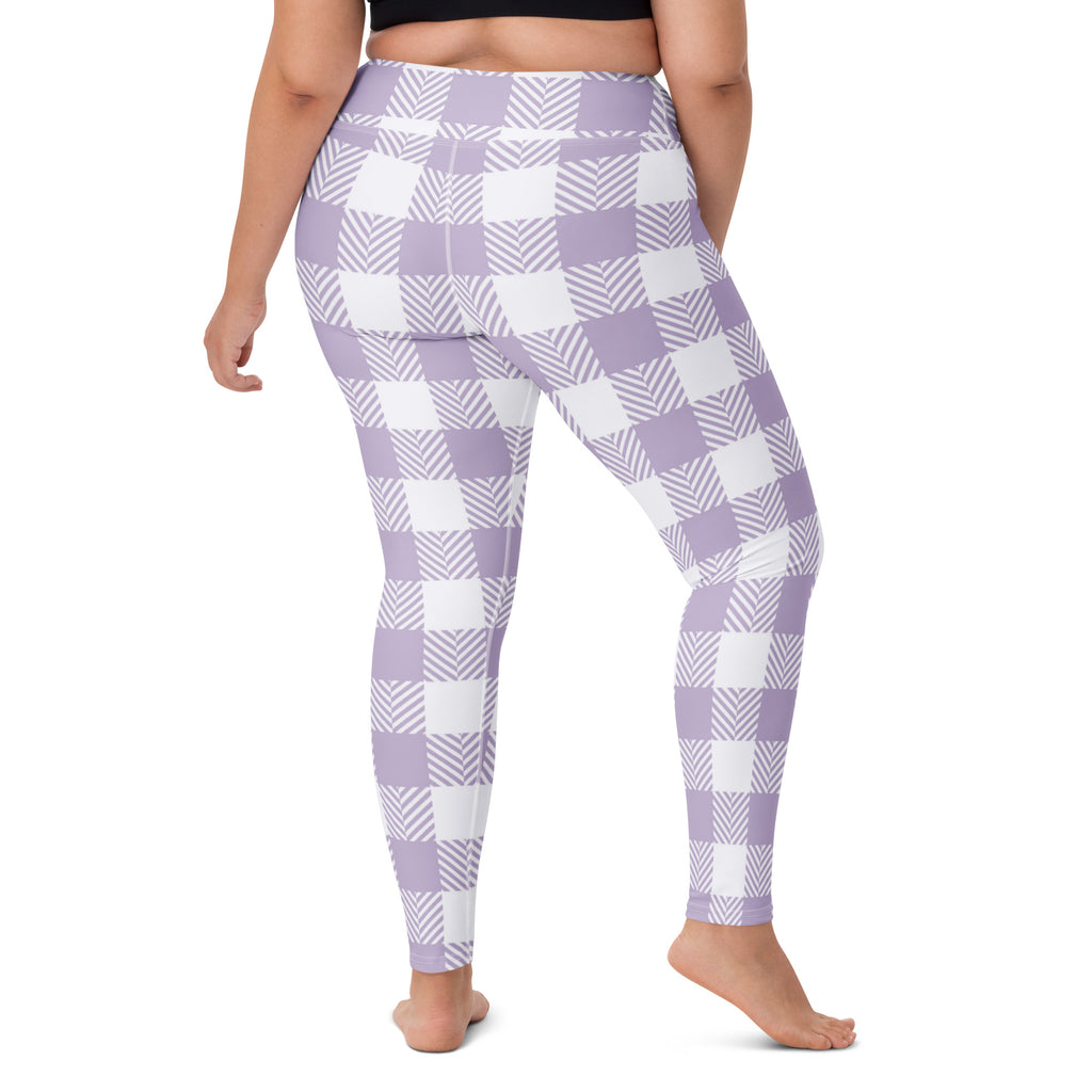Women's Lavender Purple Plaid Buttery Soft Yoga Leggings - Quick Drying, High Waisted Comfort