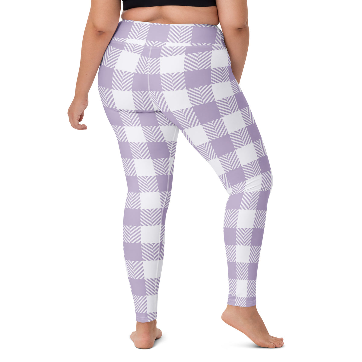 Women's Lavender Purple Plaid Buttery Soft Yoga Leggings - Quick Drying, High Waisted Comfort