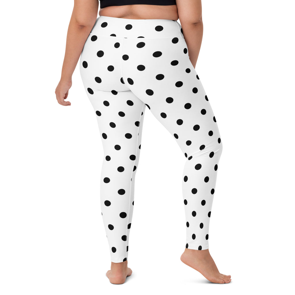Women's White Polka Dot Buttery Soft Yoga Leggings - Quick Drying, High Waisted Comfort