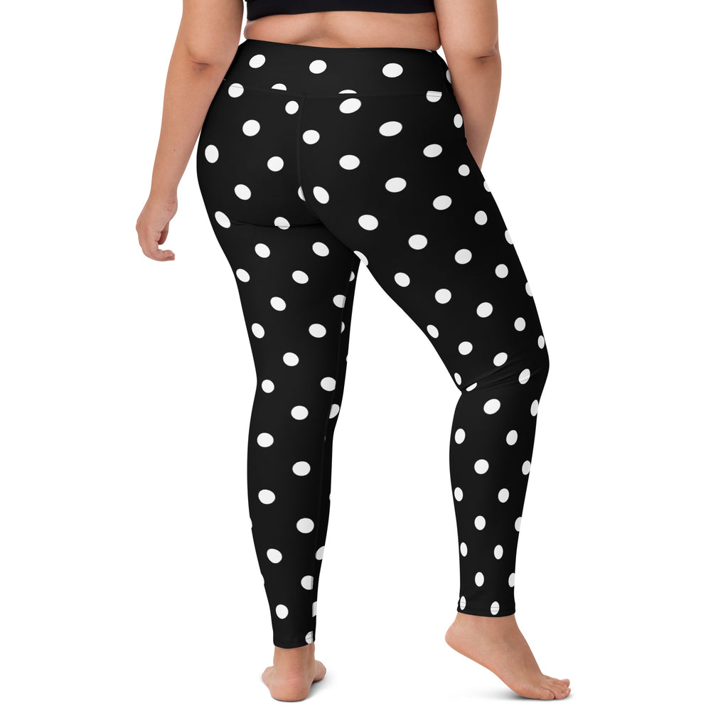 Women's Black Polka Dot Buttery Soft Yoga Leggings - Quick Drying, High Waisted Comfort