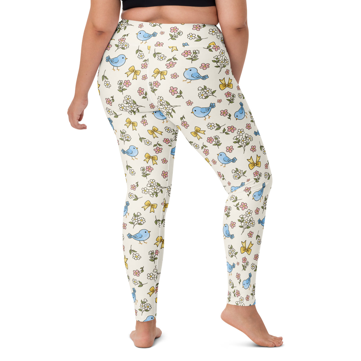 Women's Floral Blue Bird Buttery Soft Yoga Leggings - Quick Drying, High Waisted Comfort