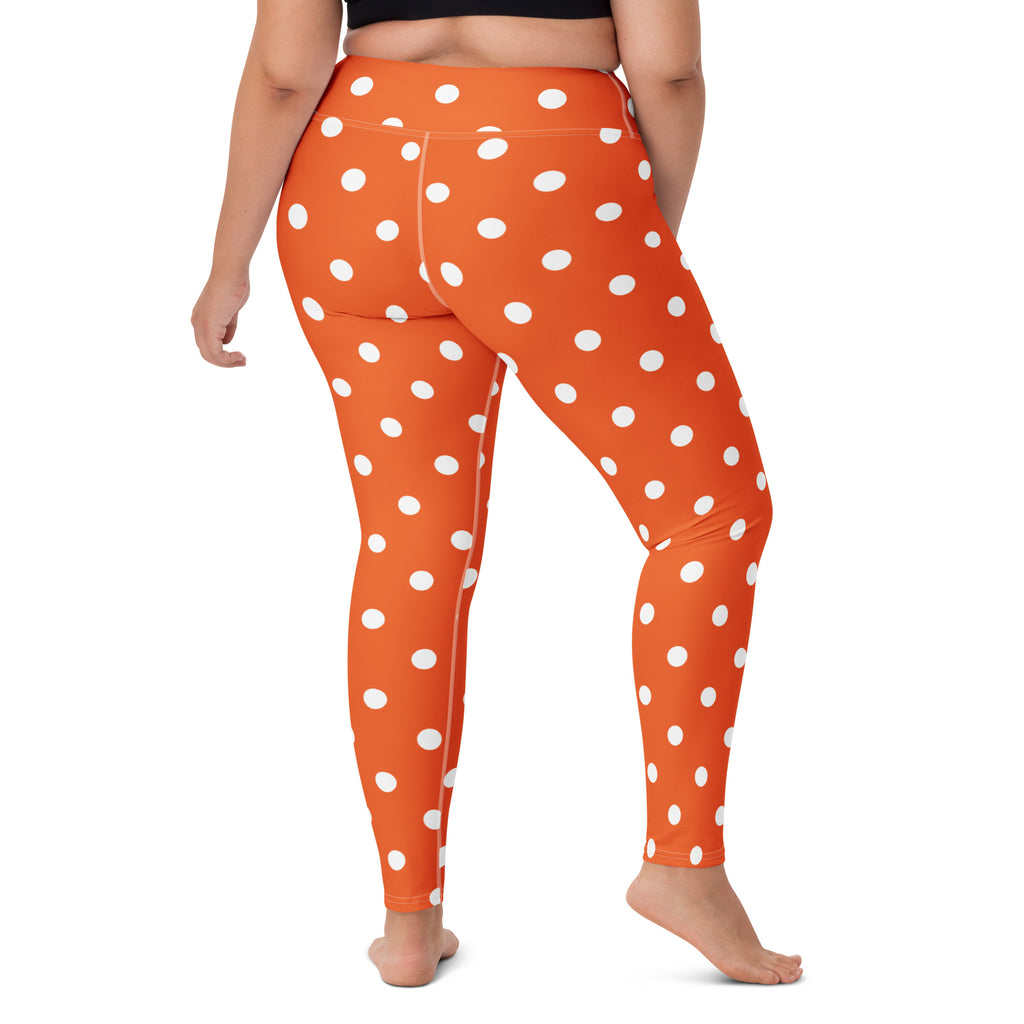 Women's Orange Polka Dot Buttery Soft Yoga Leggings - Quick Drying, High Waisted Comfort