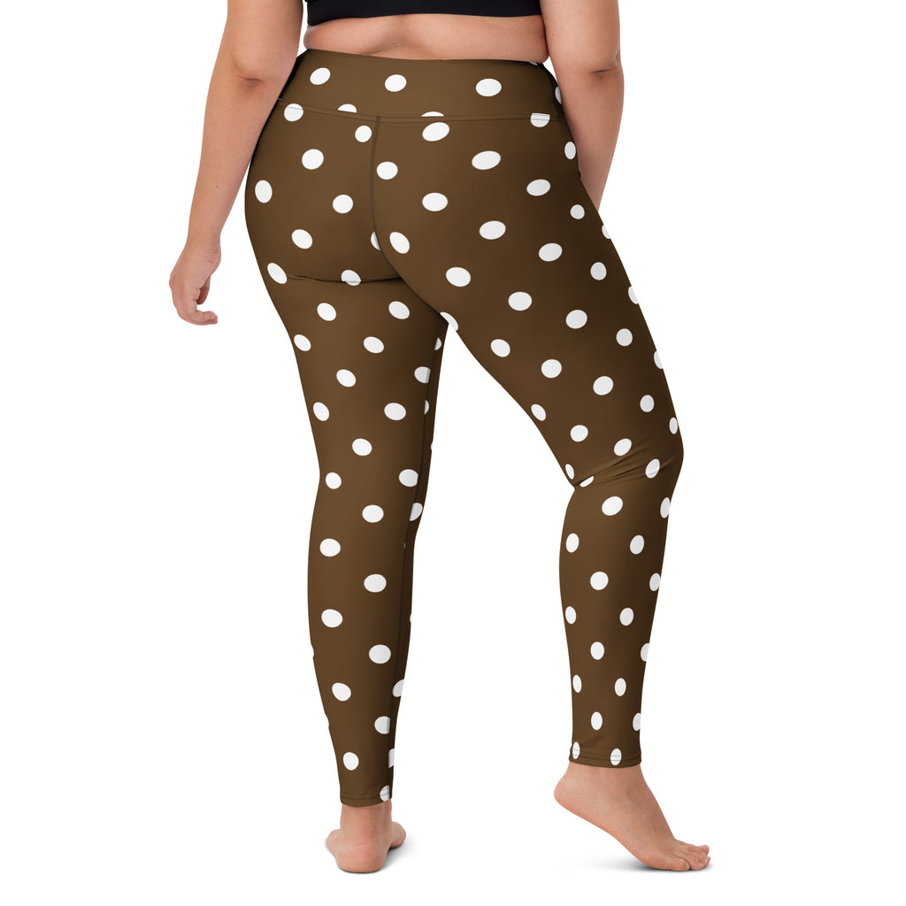 Women's Brown Polka Dot Buttery Soft Yoga Leggings - Quick Drying, High Waisted Comfort