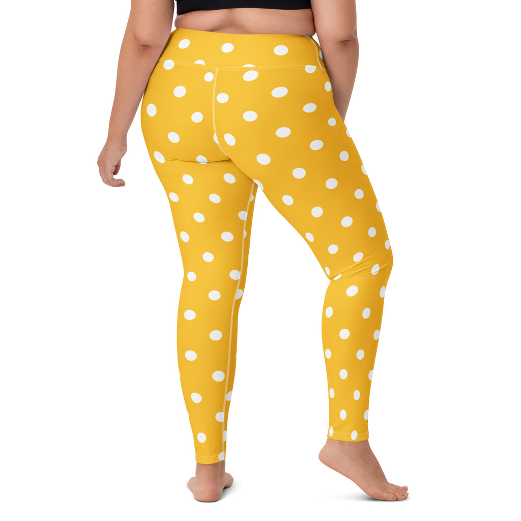Women's Yellow Polka Dot Buttery Soft Yoga Leggings - Quick Drying, High Waisted Comfort