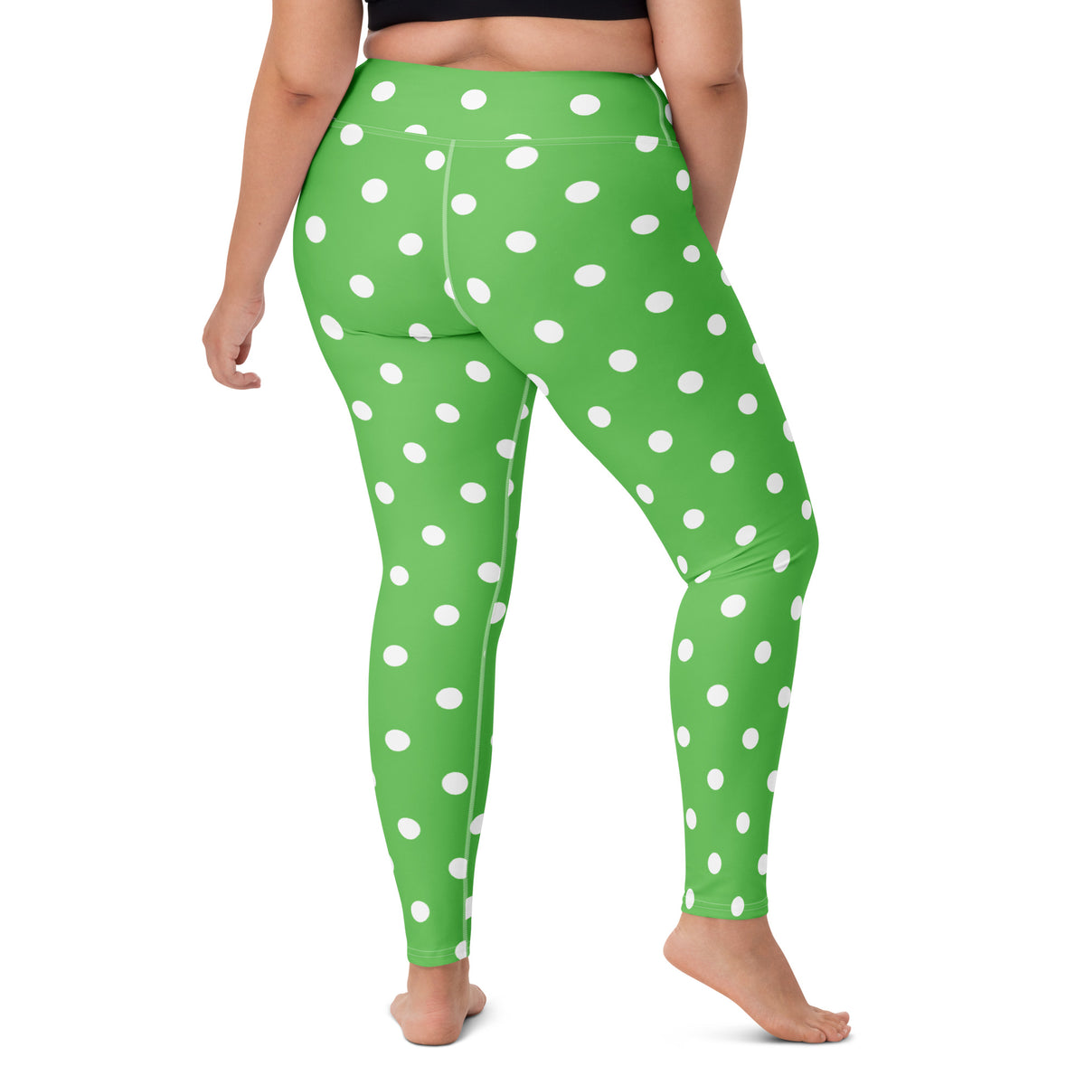 Women's Green Polka Dot Buttery Soft Yoga Leggings - Quick Drying, High Waisted Comfort