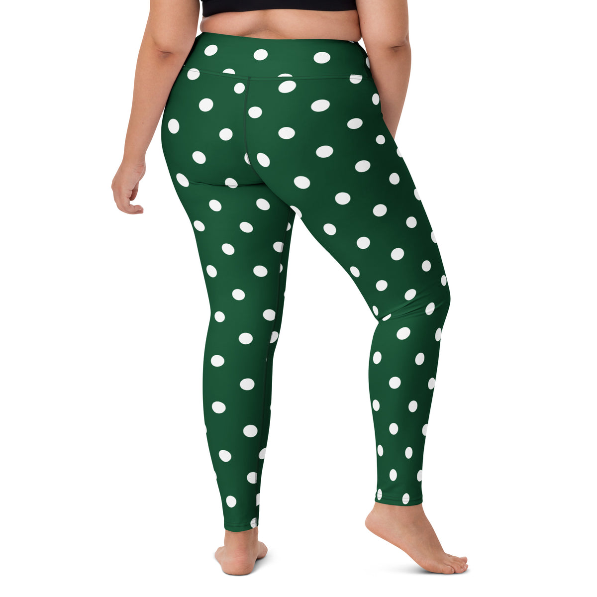 Women's Forest Green Polka Dot Buttery Soft Yoga Leggings - Quick Drying, High Waisted Comfort