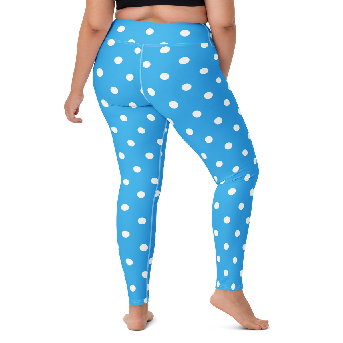 Women's Bright Sky Blue Polka Dot Buttery Soft Yoga Leggings - Quick Drying, High Waisted Comfort