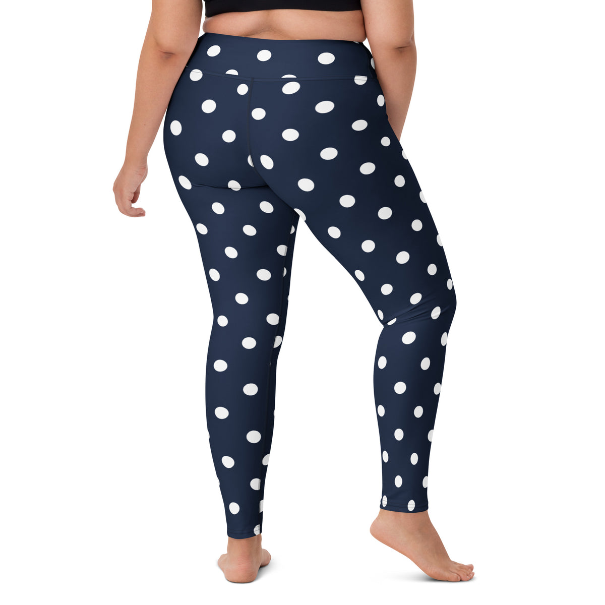 Women's Navy Blue Polka Dot Buttery Soft Yoga Leggings - Quick Drying, High Waisted Comfort