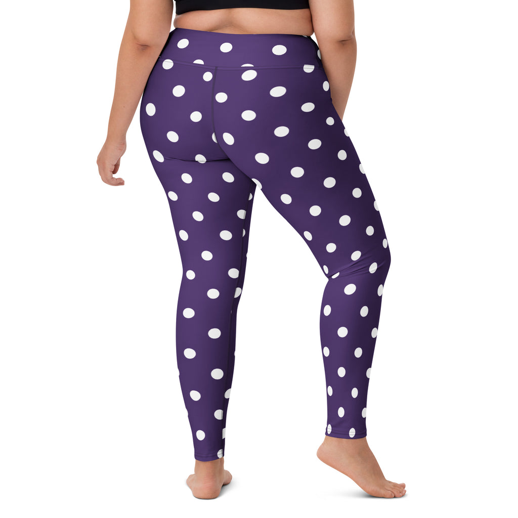 Women's Dark Purple Polka Dot Buttery Soft Yoga Leggings - Quick Drying, High Waisted Comfort