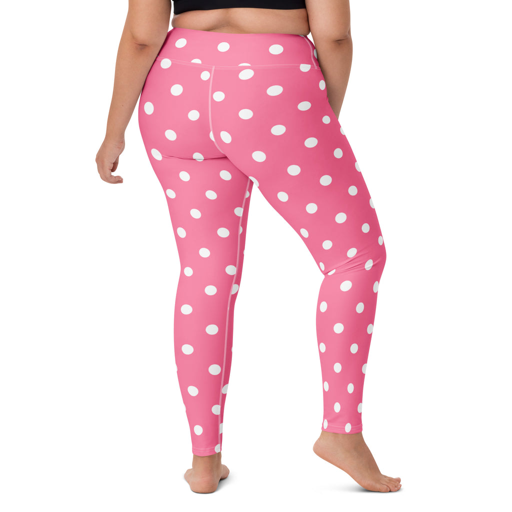 Women's Pink Polka Dot Buttery Soft Yoga Leggings - Quick Drying, High Waisted Comfort