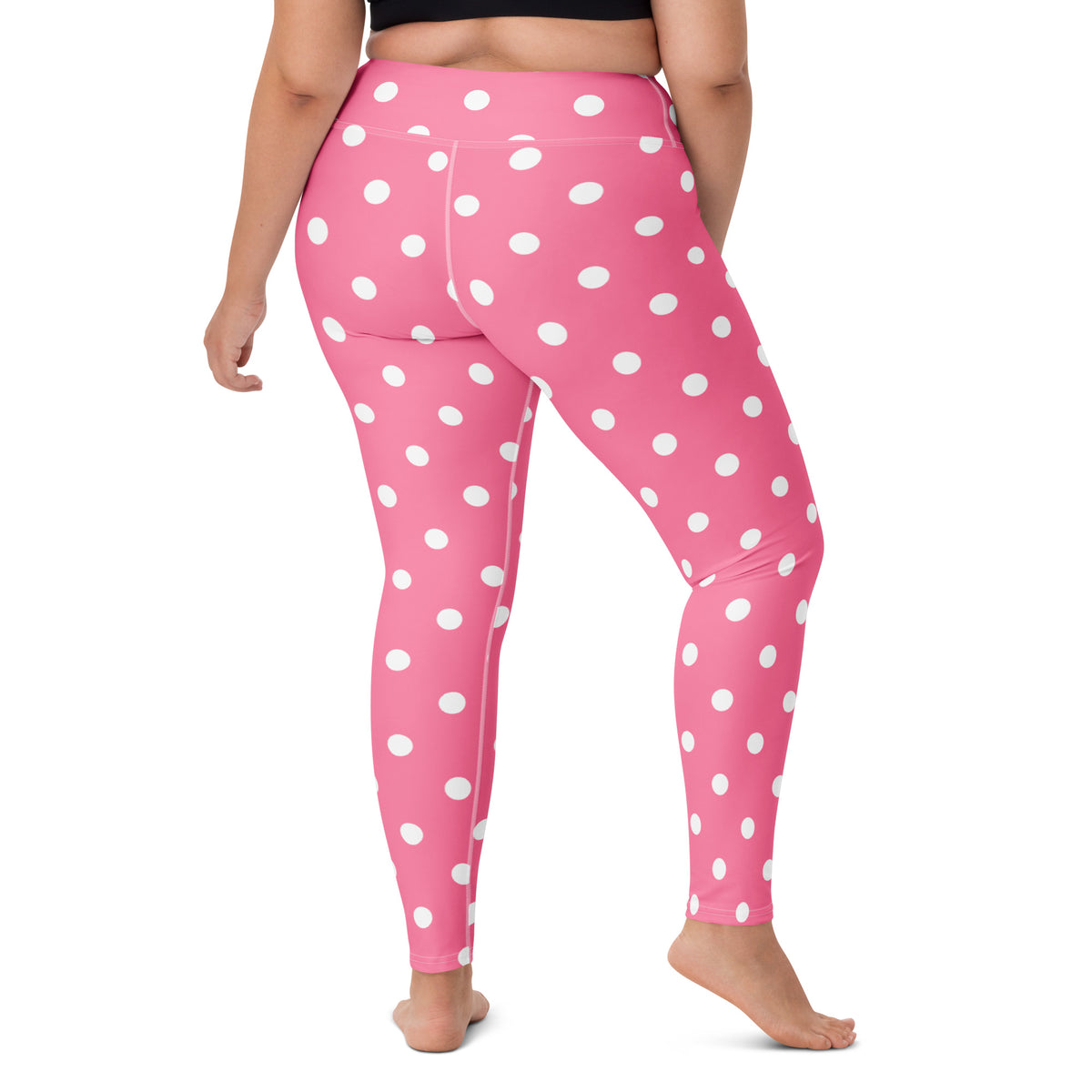 Women's Pink Polka Dot Buttery Soft Yoga Leggings - Quick Drying, High Waisted Comfort