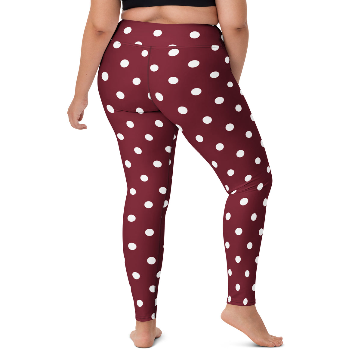 Women's Burgundy Polka Dot Buttery Soft Yoga Leggings - Quick Drying, High Waisted Comfort