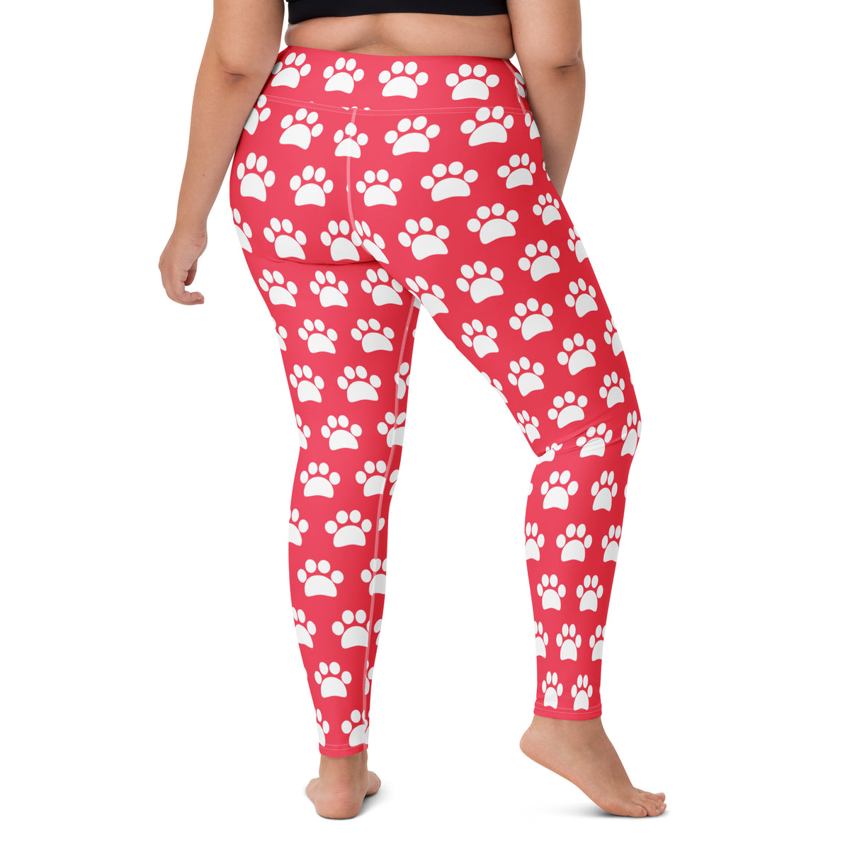 Women's Bright Pink Paw Print Buttery Soft Yoga Leggings - Quick Drying, High Waisted Comfort