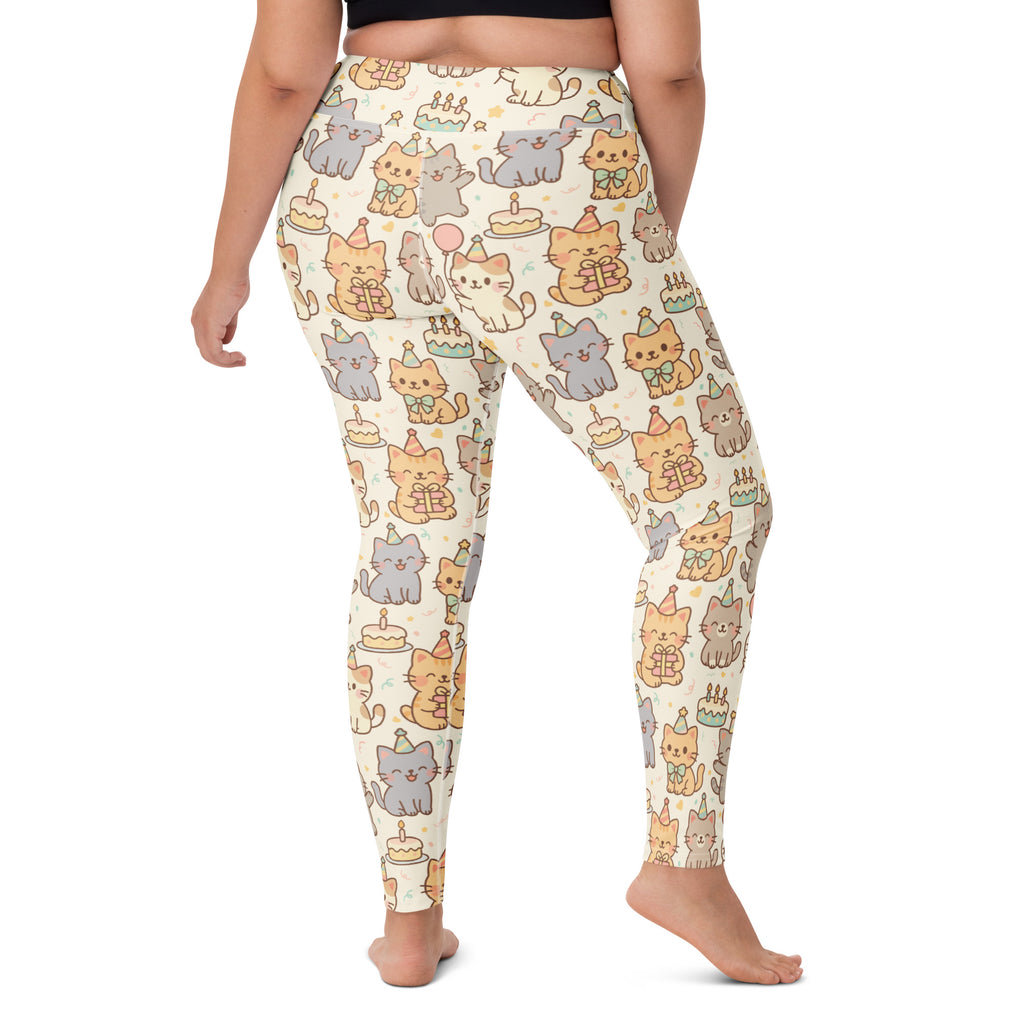 Women's Kitten Birthday Buttery Soft Yoga Leggings - Quick Drying, High Waisted Comfort