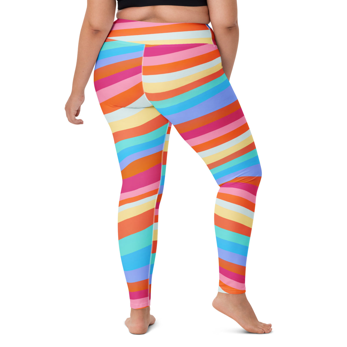 Women's Sand Rainbow Stripe Buttery Soft Yoga Leggings - Quick Drying, High Waisted Comfort