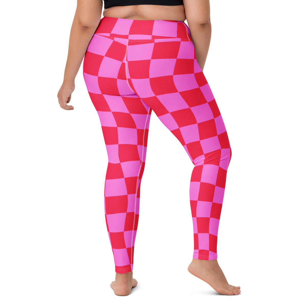 Women's Hot Pink Wavy Checkered Buttery Soft Yoga Leggings - Quick Drying, High Waisted Comfort