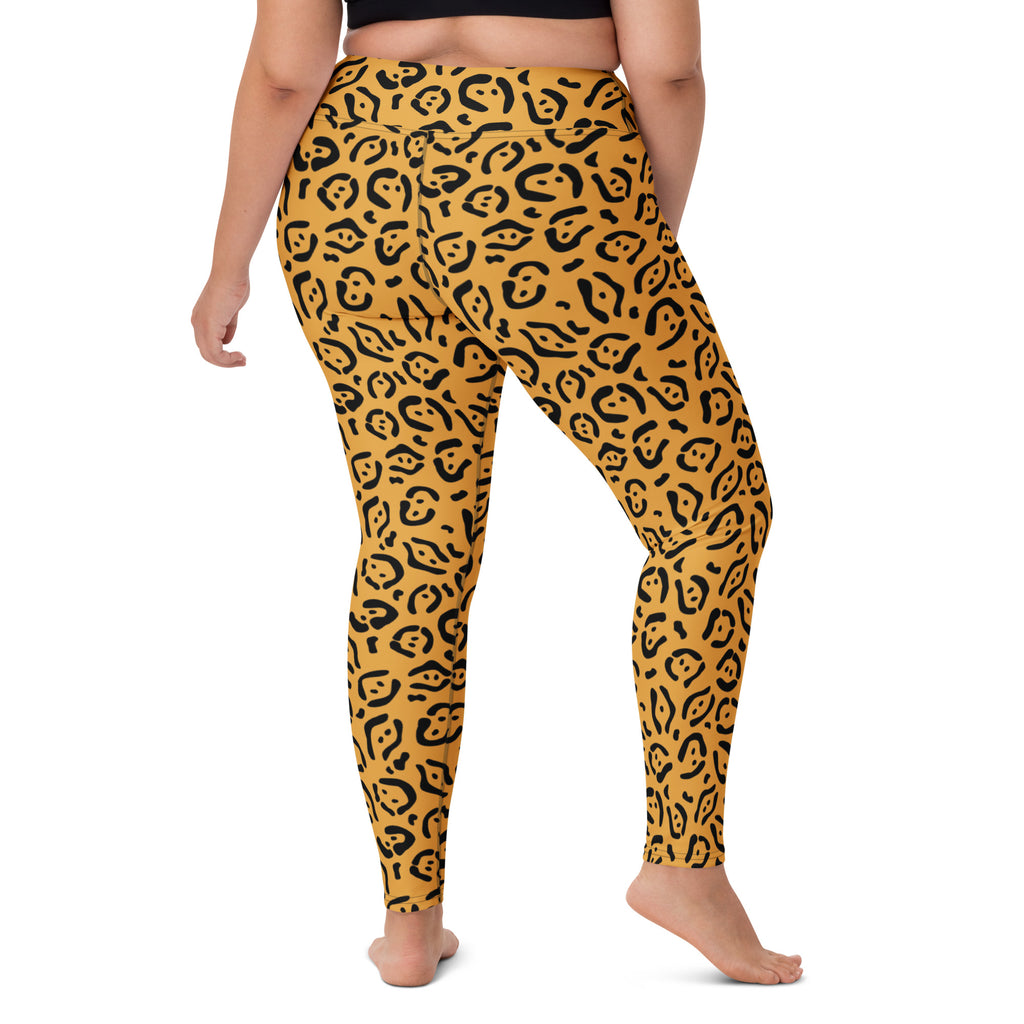 Women's Gold Leopard Print Buttery Soft Yoga Leggings - Quick Drying, High Waisted Comfort