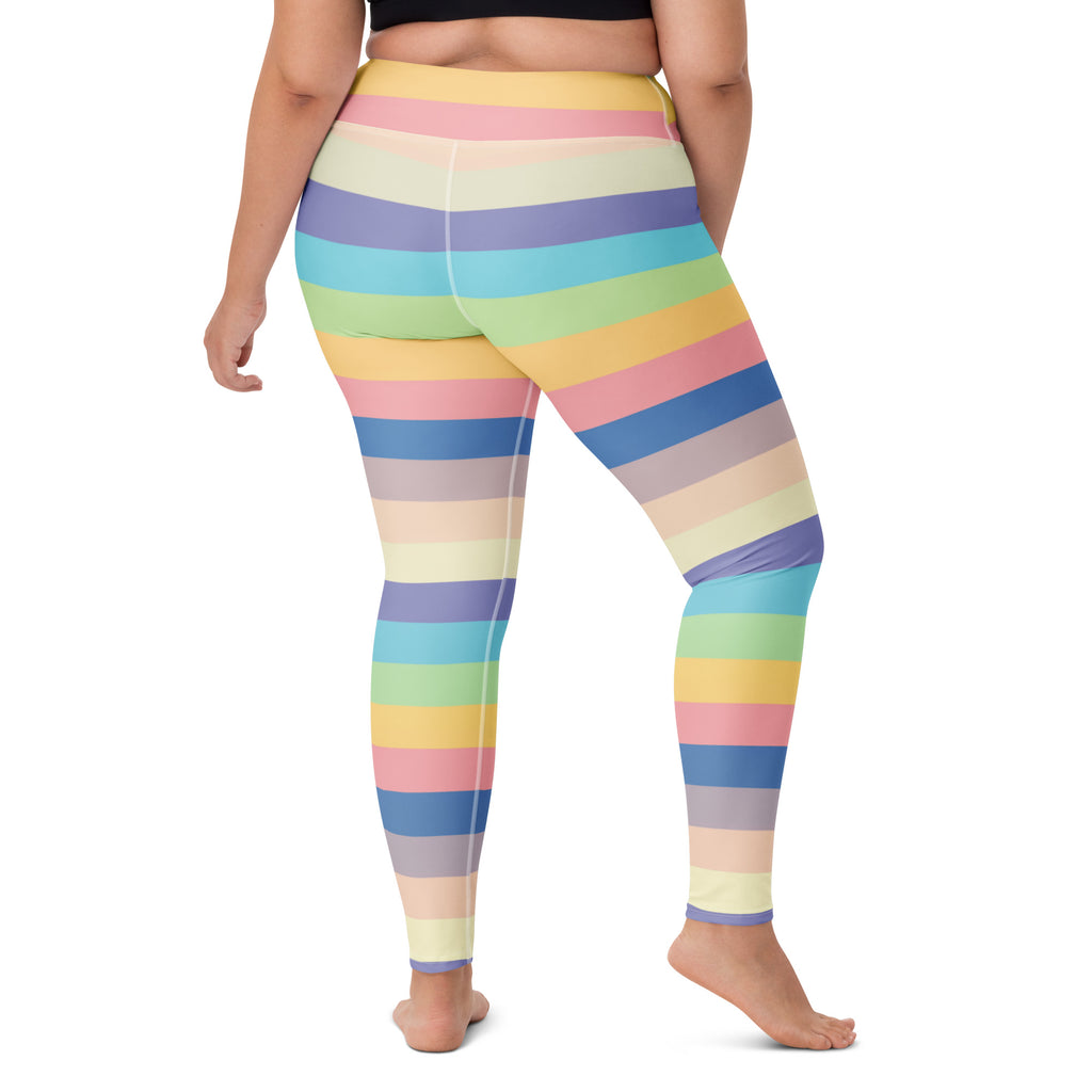 Women's Pastel Light Rainbow Striped Buttery Soft Yoga Leggings - Quick Drying, High Waisted Comfort