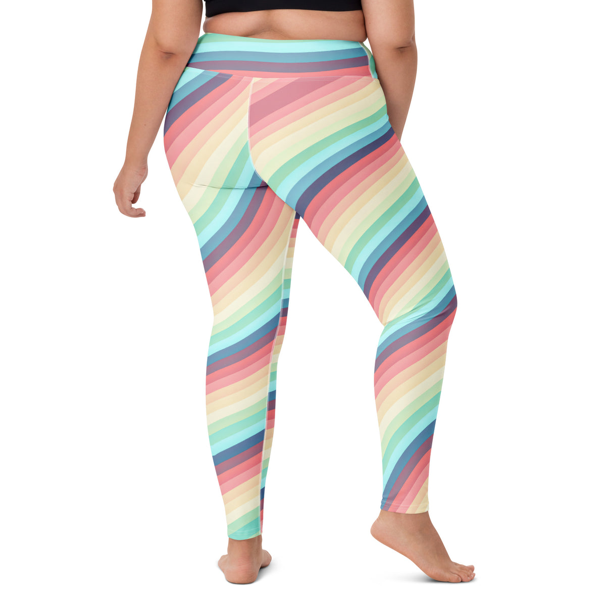 Women's Pastel Retro Striped Buttery Soft Yoga Leggings - Quick Drying, High Waisted Comfort