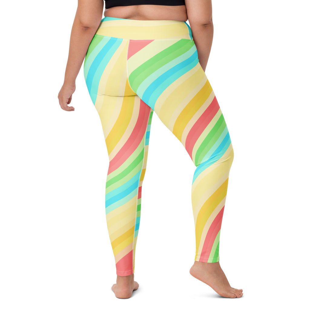 Women's Sand Rainbow Striped Buttery Soft Yoga Leggings - Quick Drying, High Waisted Comfort