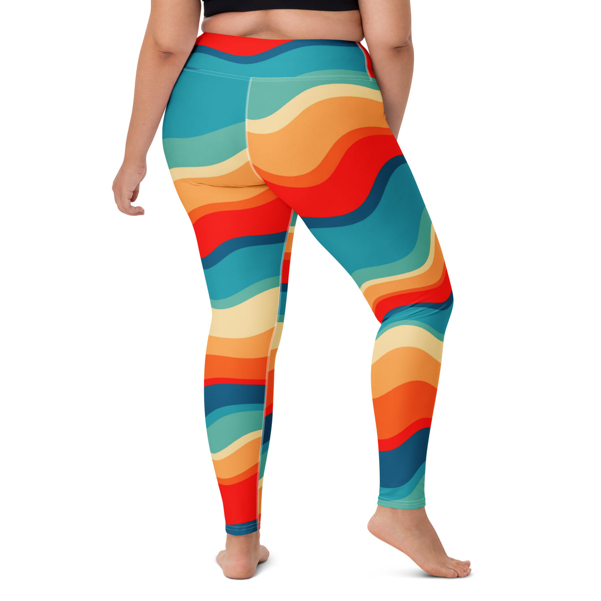 Women's Colorful Retro Wavy Stripe Buttery Soft Yoga Leggings - Quick Drying, High Waisted Comfort