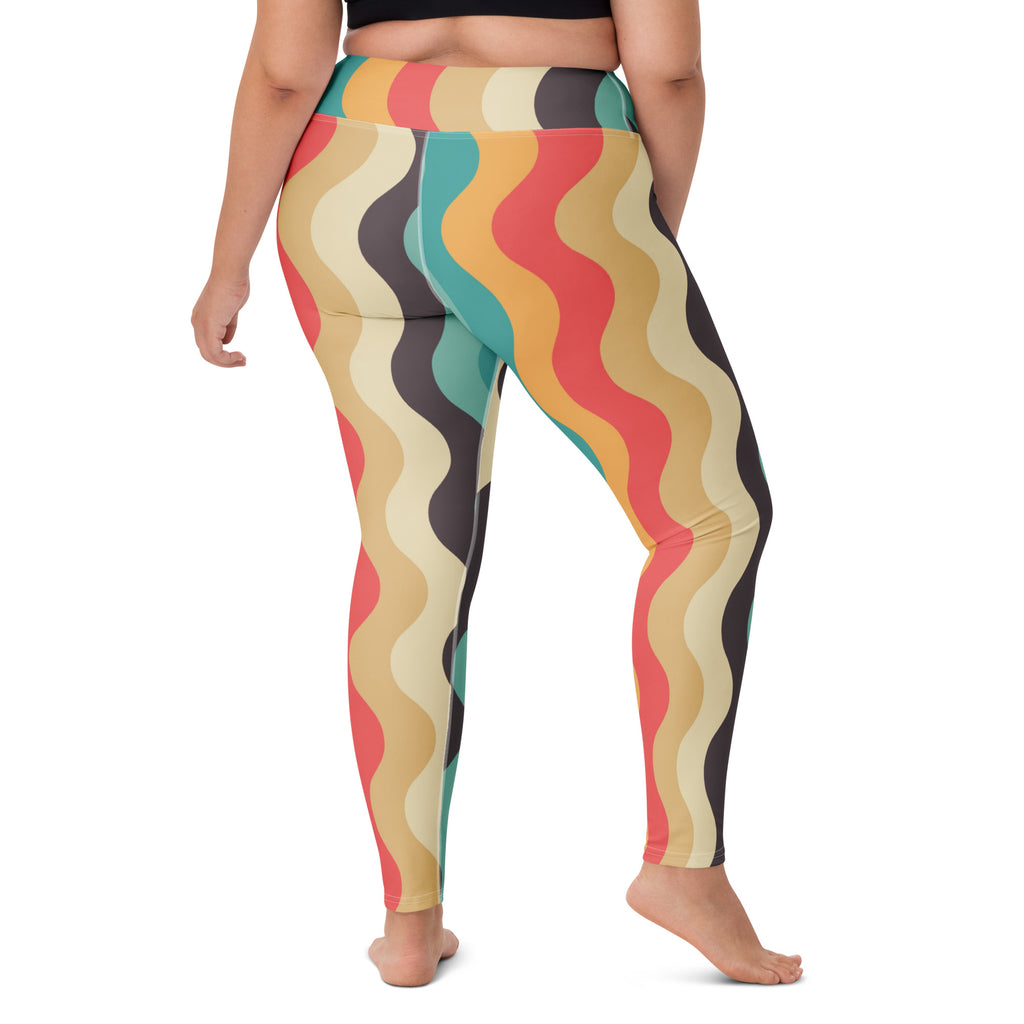 Women's Retro Wavy Striped Buttery Soft Yoga Leggings - Quick Drying, High Waisted Comfort