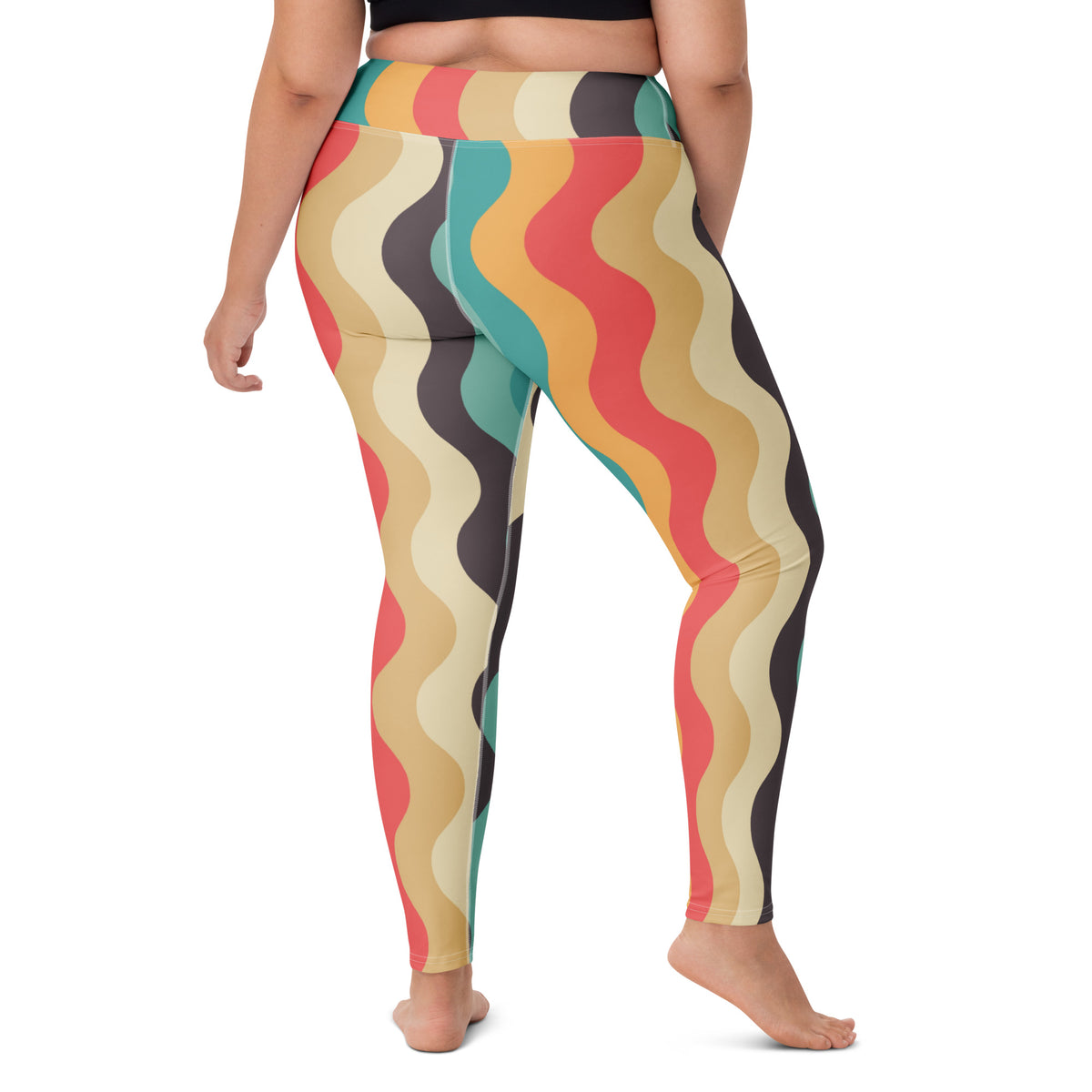 Women's Retro Wavy Striped Buttery Soft Yoga Leggings - Quick Drying, High Waisted Comfort
