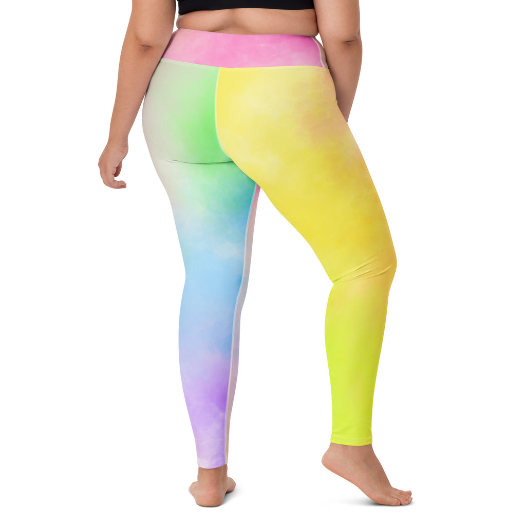 Women's Pastel Rainbow Watercolor Tie Dye Buttery Soft Yoga Leggings - Quick Drying, High Waisted Comfort