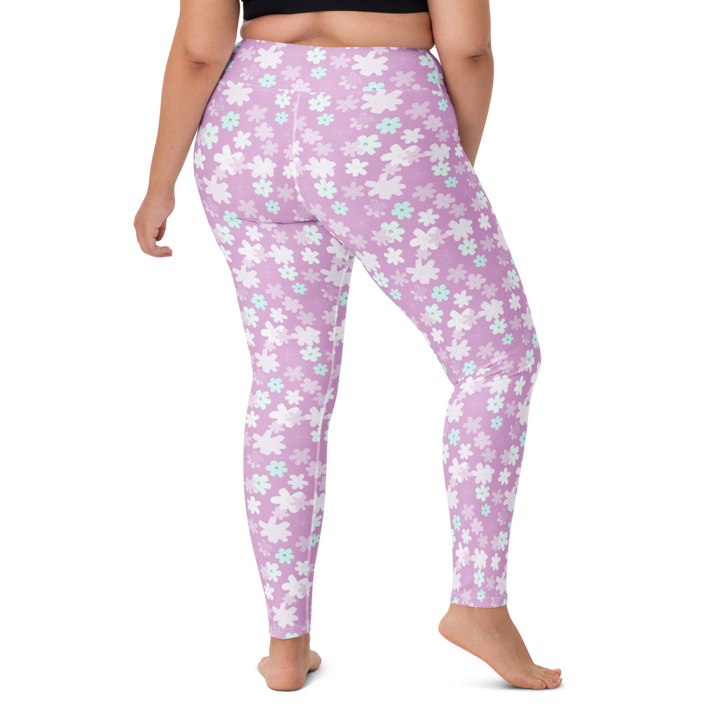Women's Lavender Floral Buttery Soft Yoga Leggings - Quick Drying, High Waisted Comfort