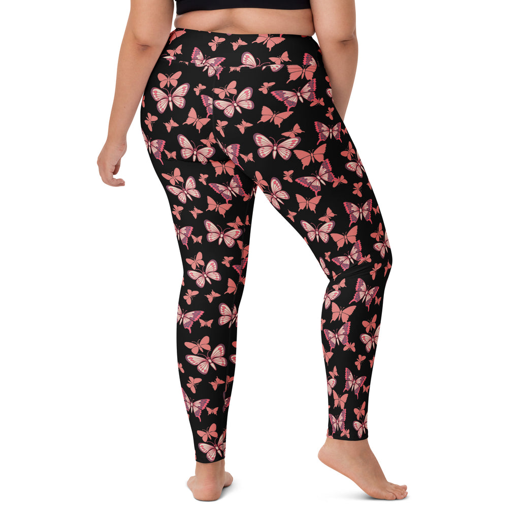 Women's Vibrant Pink Butterfly Buttery Soft Yoga Leggings - Quick Drying, High Waisted Comfort