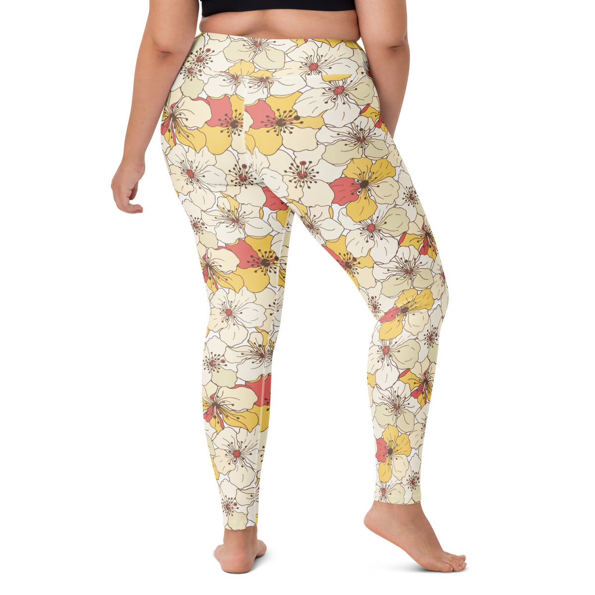Women's Vintage Cream Floral Buttery Soft Yoga Leggings - Quick Drying, High Waisted Comfort