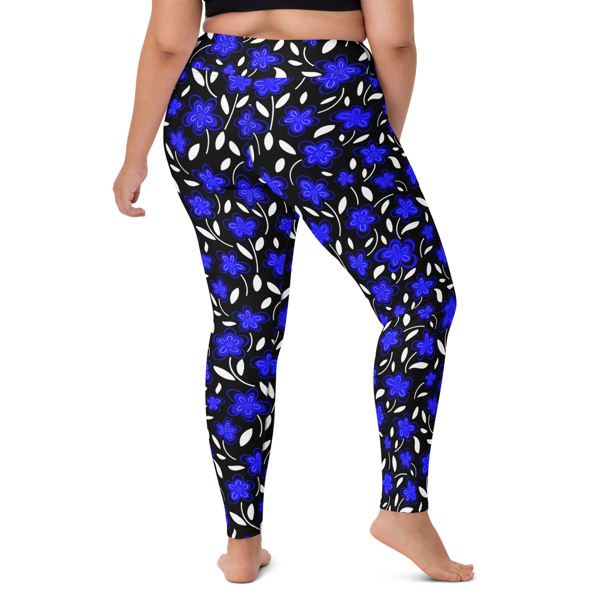Women's Vibrant Blue Floral Buttery Soft Yoga Leggings - Quick Drying, High Waisted Comfort