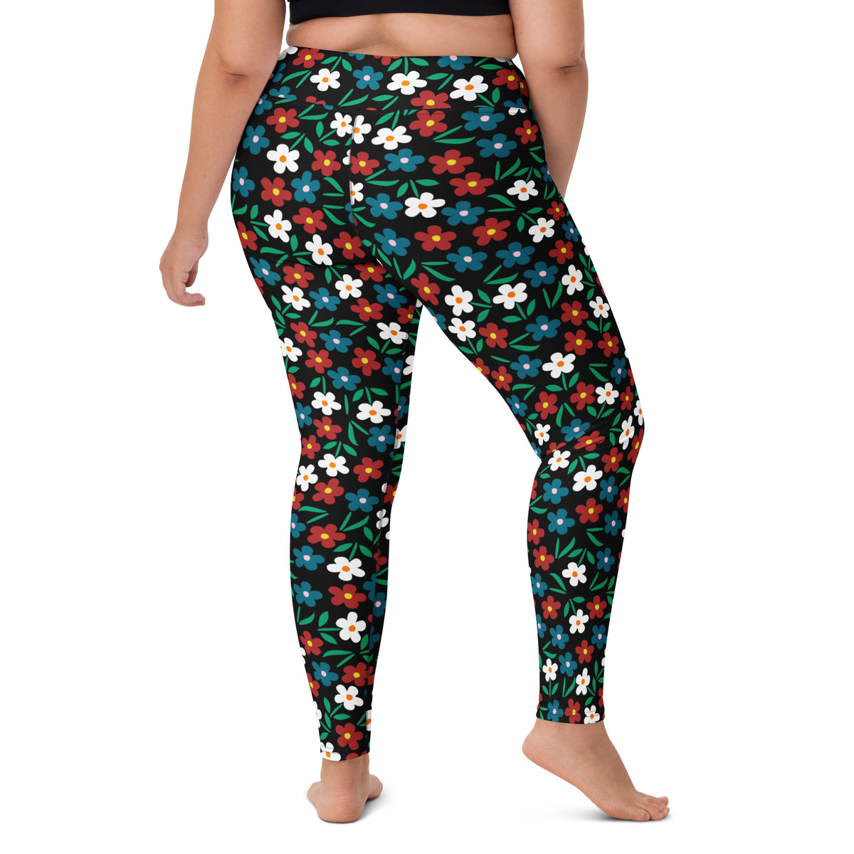 Women's Black Floral Buttery Soft Yoga Leggings - Quick Drying, High Waisted Comfort