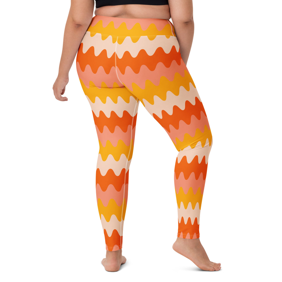 Women's Orange Wavy Stripe Buttery Soft Yoga Leggings - Quick Drying, High Waisted Comfort