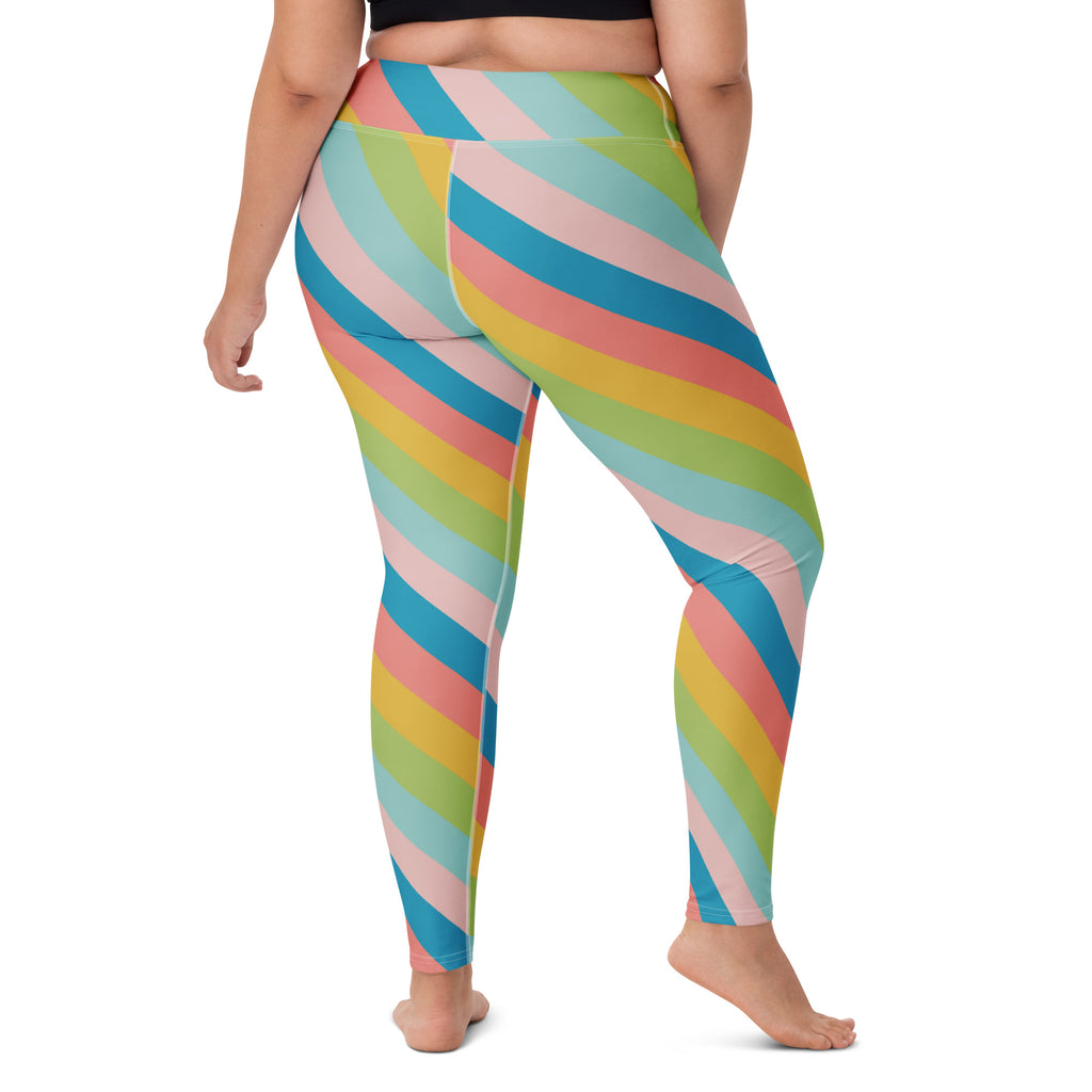 Women's Colorful Diagonal Stripe Buttery Soft Yoga Leggings - Quick Drying, High Waisted Comfort