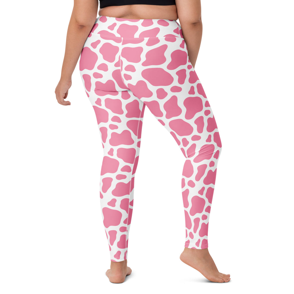 Women's Pink Cow Print Buttery Soft Yoga Leggings - Quick Drying, High Waisted Comfort