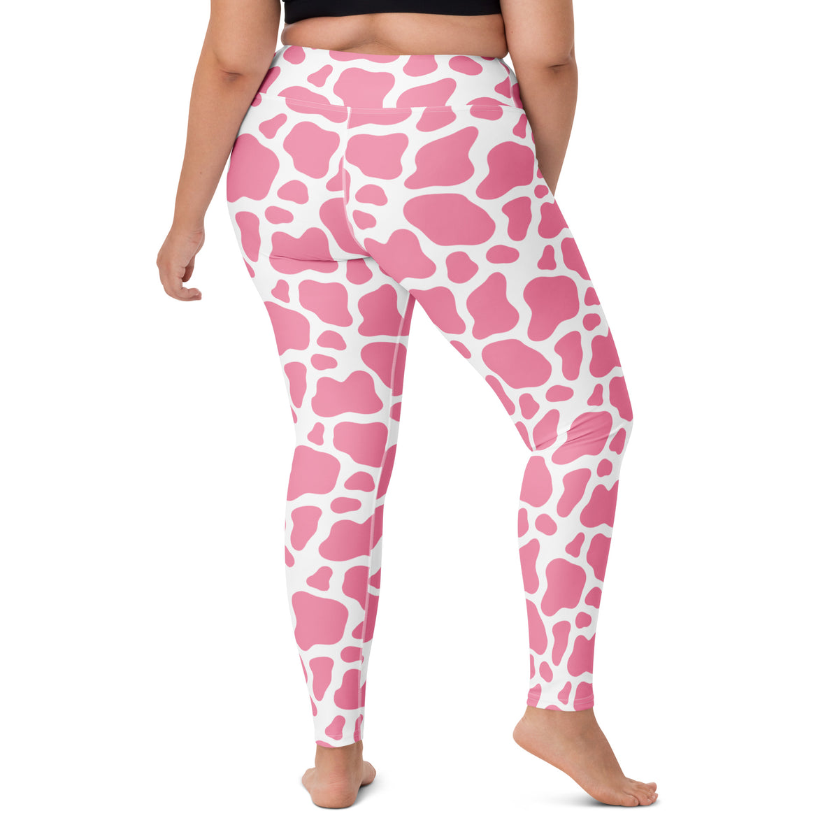 Women's Pink Cow Print Buttery Soft Yoga Leggings - Quick Drying, High Waisted Comfort
