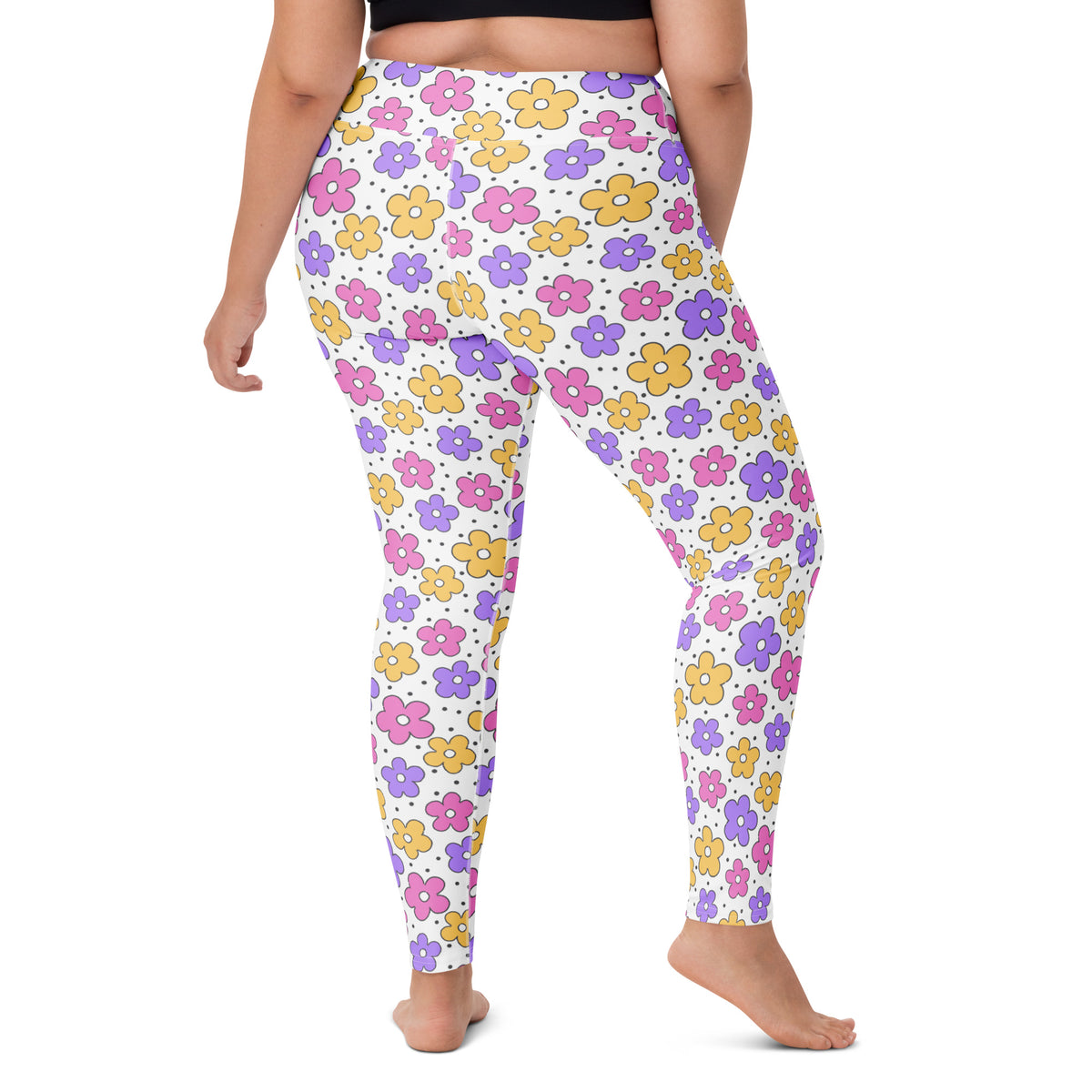 Women's Pink Purple Yellow Floral Buttery Soft Yoga Leggings - Quick Drying, High Waisted Comfort