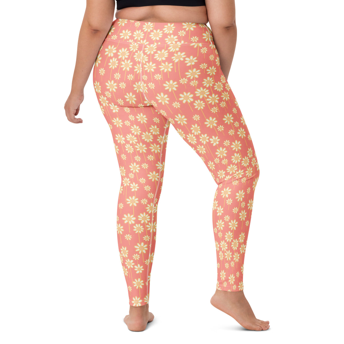 Women's Coral Daisy Buttery Soft Yoga Leggings - Quick Drying, High Waisted Comfort