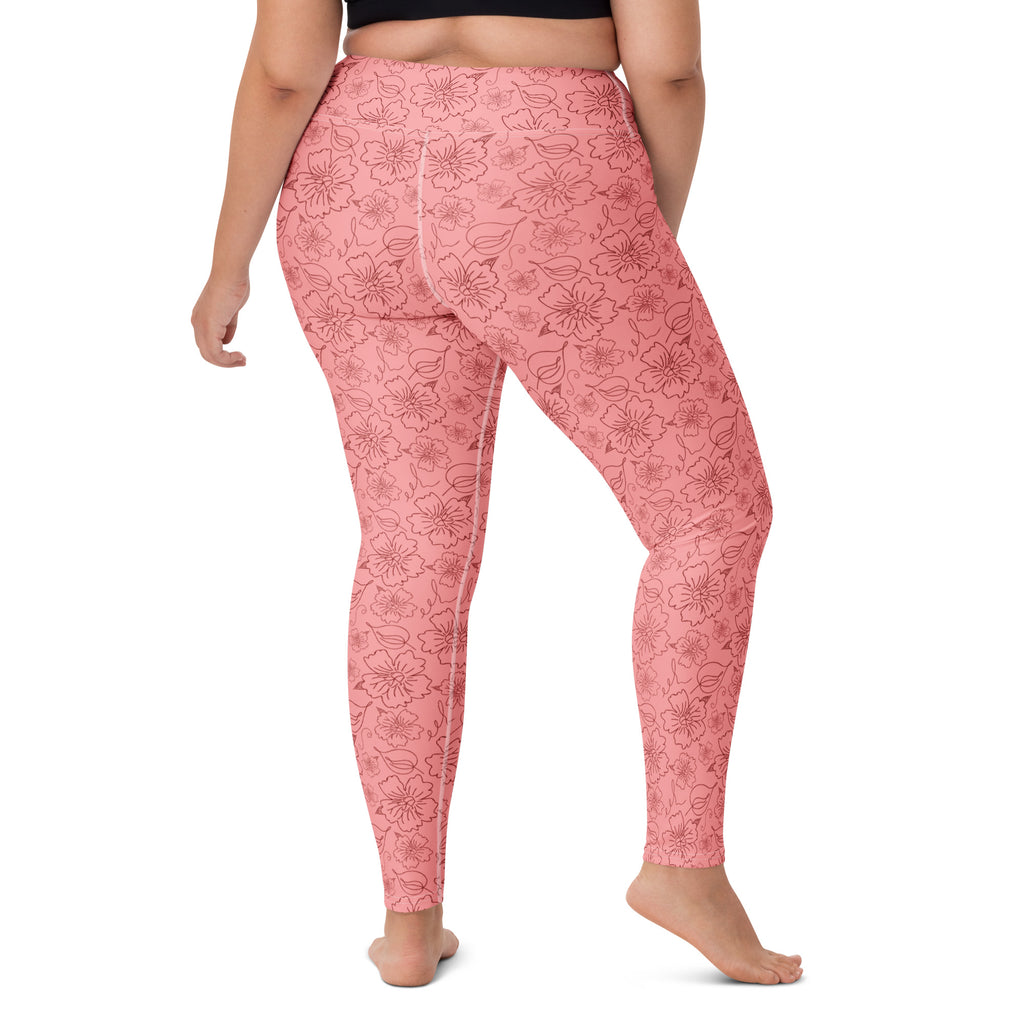 Women's Dusty Rose Floral Buttery Soft Yoga Leggings - Quick Drying, High Waisted Comfort