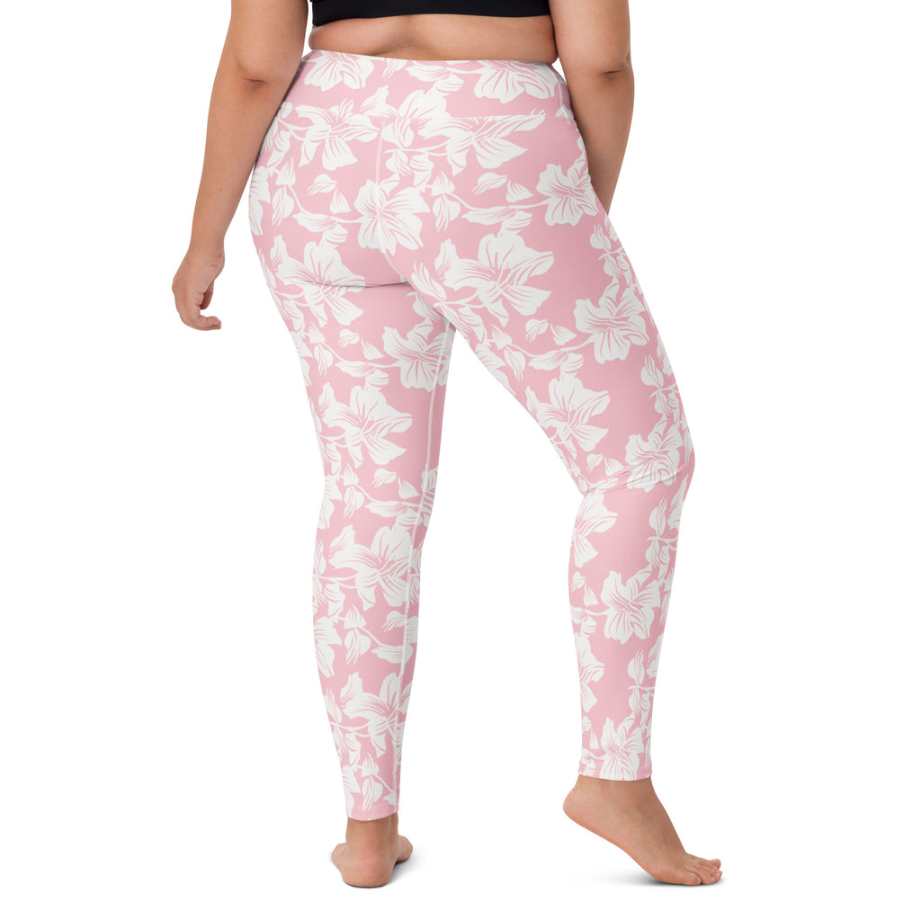 Women's Pink Lily Floral Buttery Soft Yoga Leggings - Quick Drying, High Waisted Comfort
