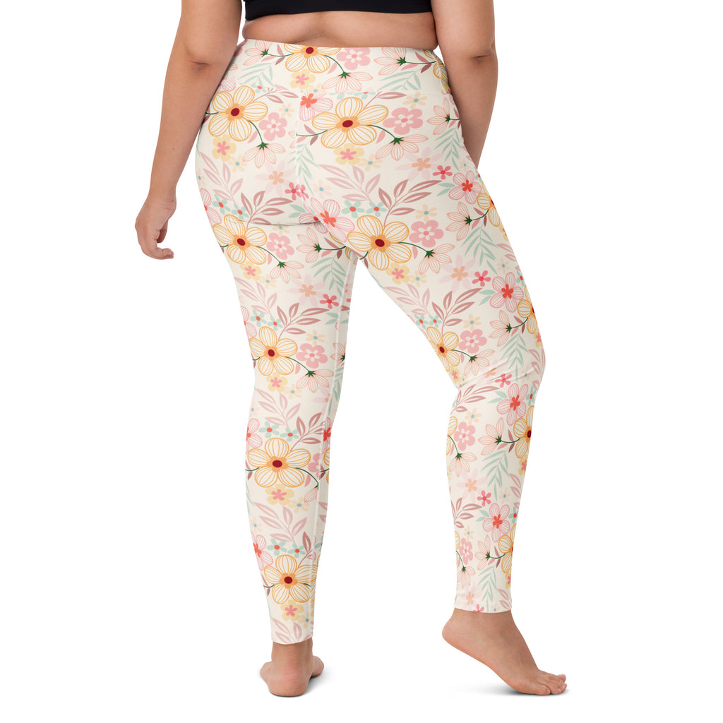 Women's Peach Pink Floral Buttery Soft Yoga Leggings - Quick Drying, High Waisted Comfort