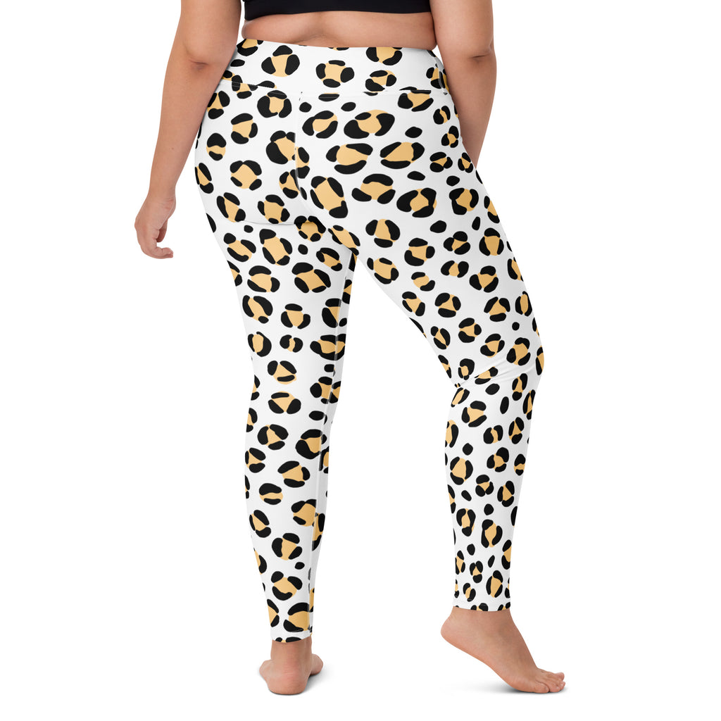 Women's Yellow Leopard Print Buttery Soft Yoga Leggings - Quick Drying, High Waisted Comfort