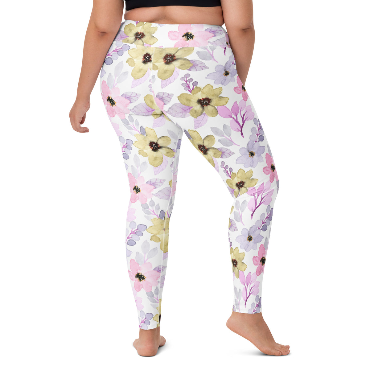 Women's Colorful Watercolor Floral Buttery Soft Yoga Leggings - Quick Drying, High Waisted Comfort