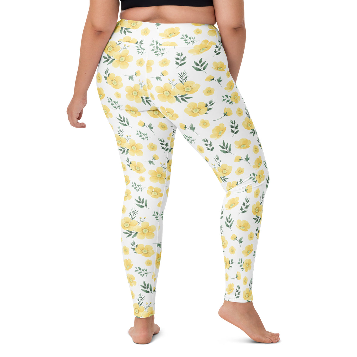 Women's Yellow Wildflower Buttery Soft Yoga Leggings - Quick Drying, High Waisted Comfort